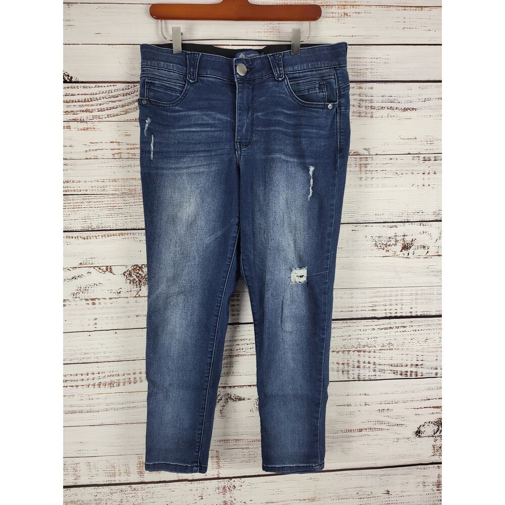 Democracy "Ab Solution" Jeans 12 Womens Dark Wash Mid Rise Skinny Leg Distressed